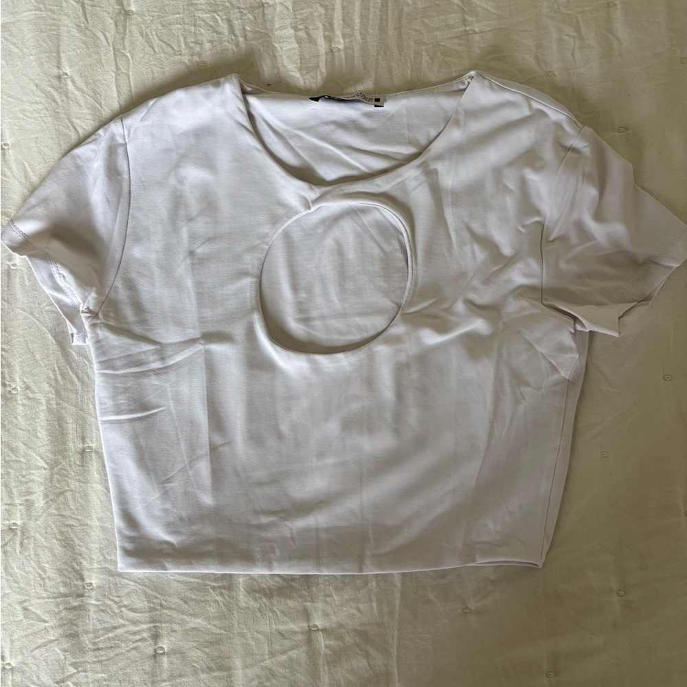 Zara White Crop Cut Out T-Shirt
